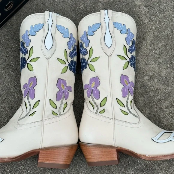 Tecovas The Sadie Meadow Bone Cowboy Boots Size 9 Floral Cream Western Bride - Picture 5 of 15